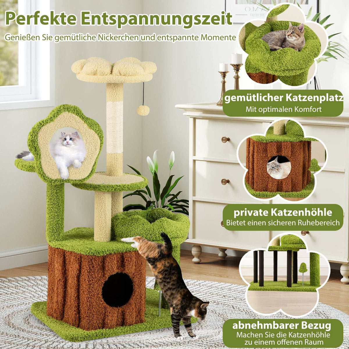 Multi-Level Cat Tree with Sisal Scratch Post, Green