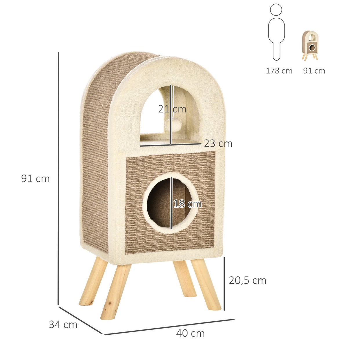 Multi-Storey Cat Cave Scratching Board Play Balls Cat Bed Scratching Mat Chipboard Plush Sisal Coffee