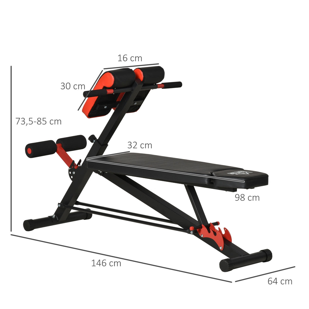 Multi-Weight Bench, Adjustable Fitness Bench, Incline Bench, Abdominal Trainer, Black, 64 X 146 X 73.5-85 Cm
