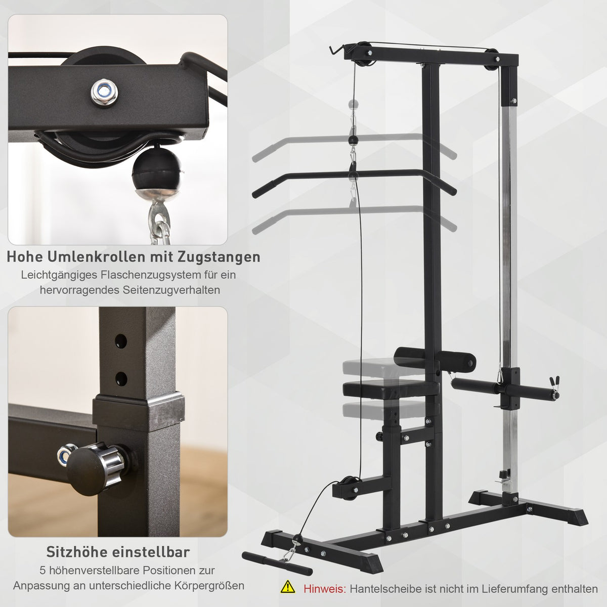 Multifunctional Fitness Station With Adjustable Seat & Pulley, Steel, Black, 107X120X190Cm