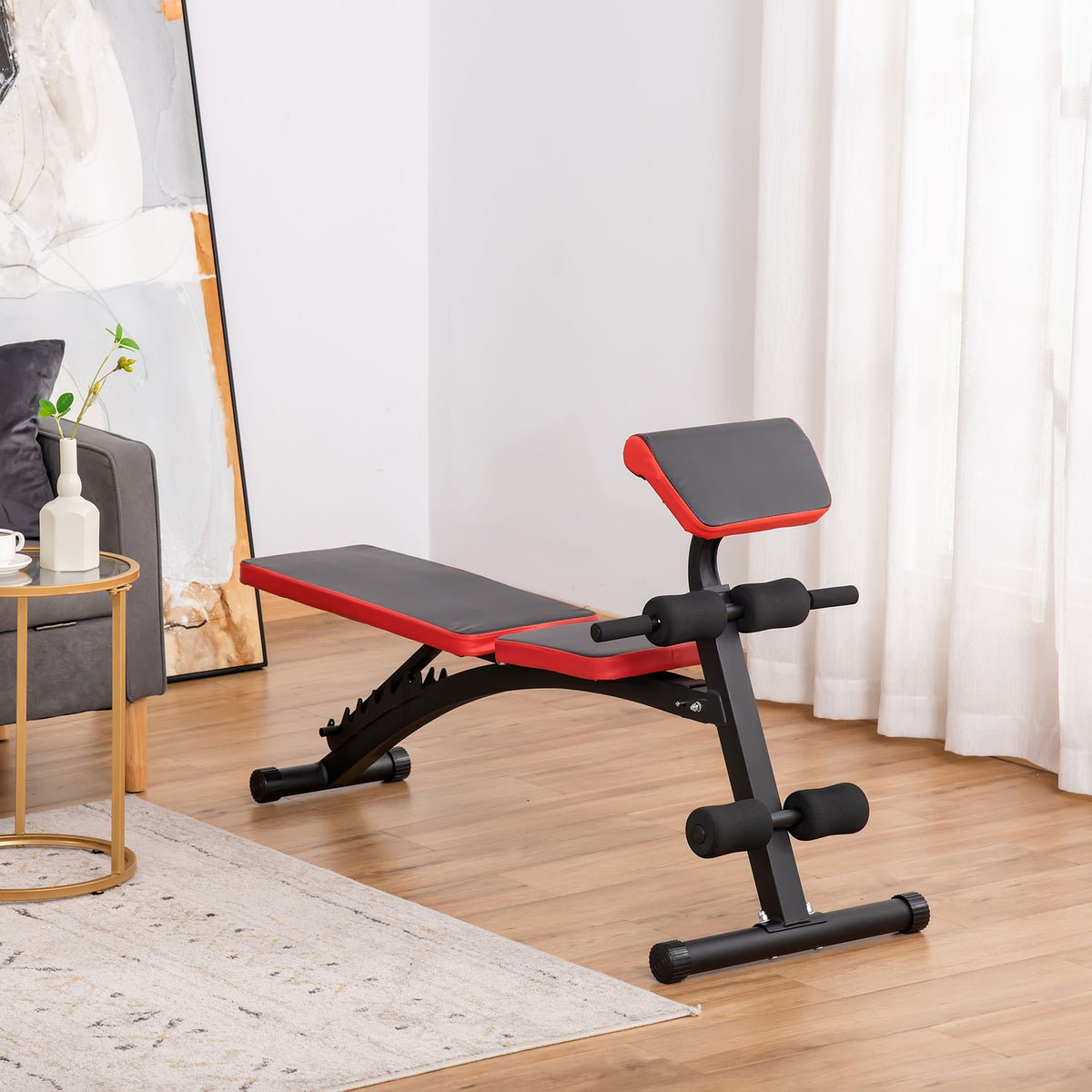Multifunctional Weight Bench, Height Adjustable, Weight Up To 120 Kg, 6-Level Back Length Angle, Metal & Artificial Leather, For Training