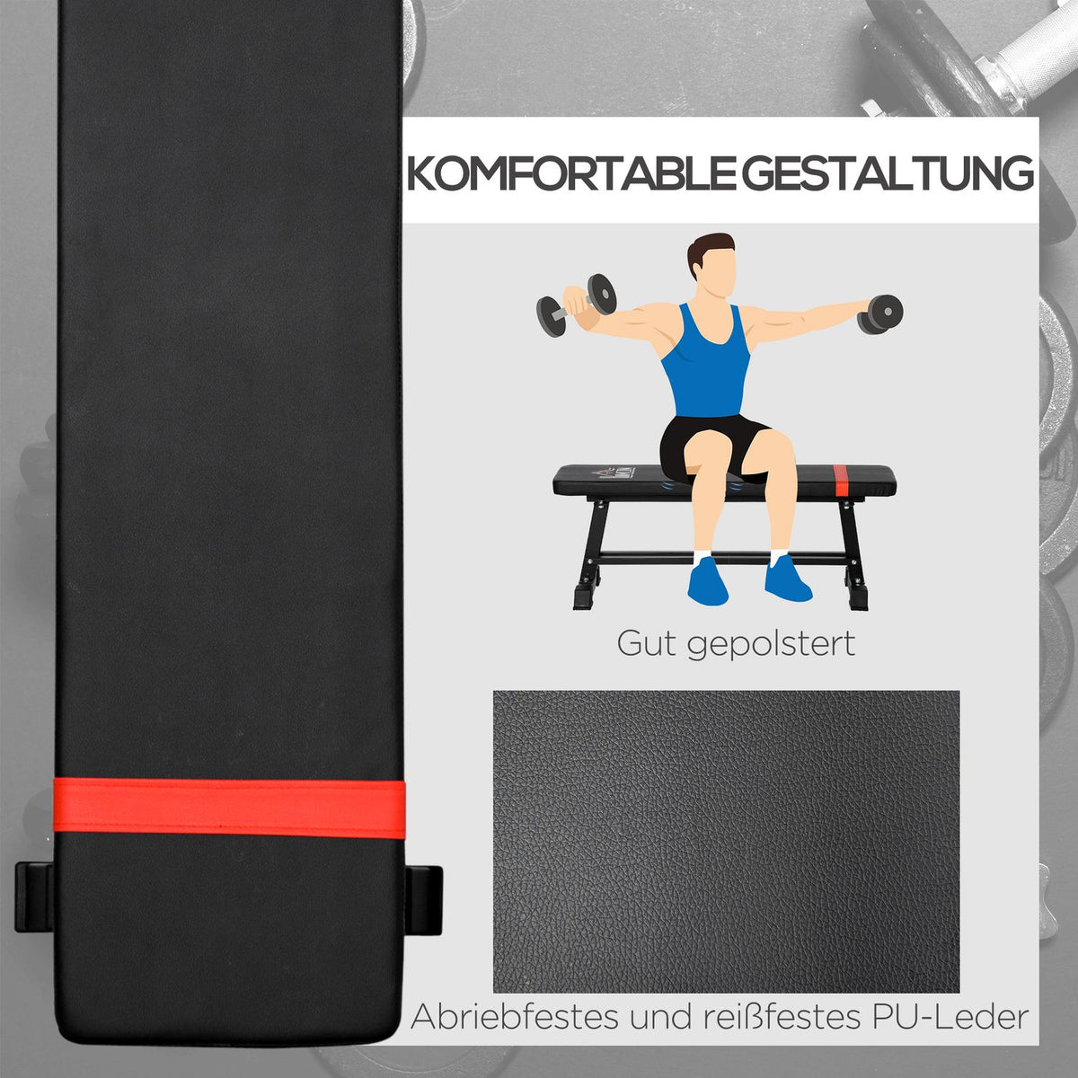 Multifunctional Weight Bench, Multi-Gym, Weight Up To 150 Kg, Training Bench, Metal, Faux Leather, Black, 118 X 36 X 44 Cm