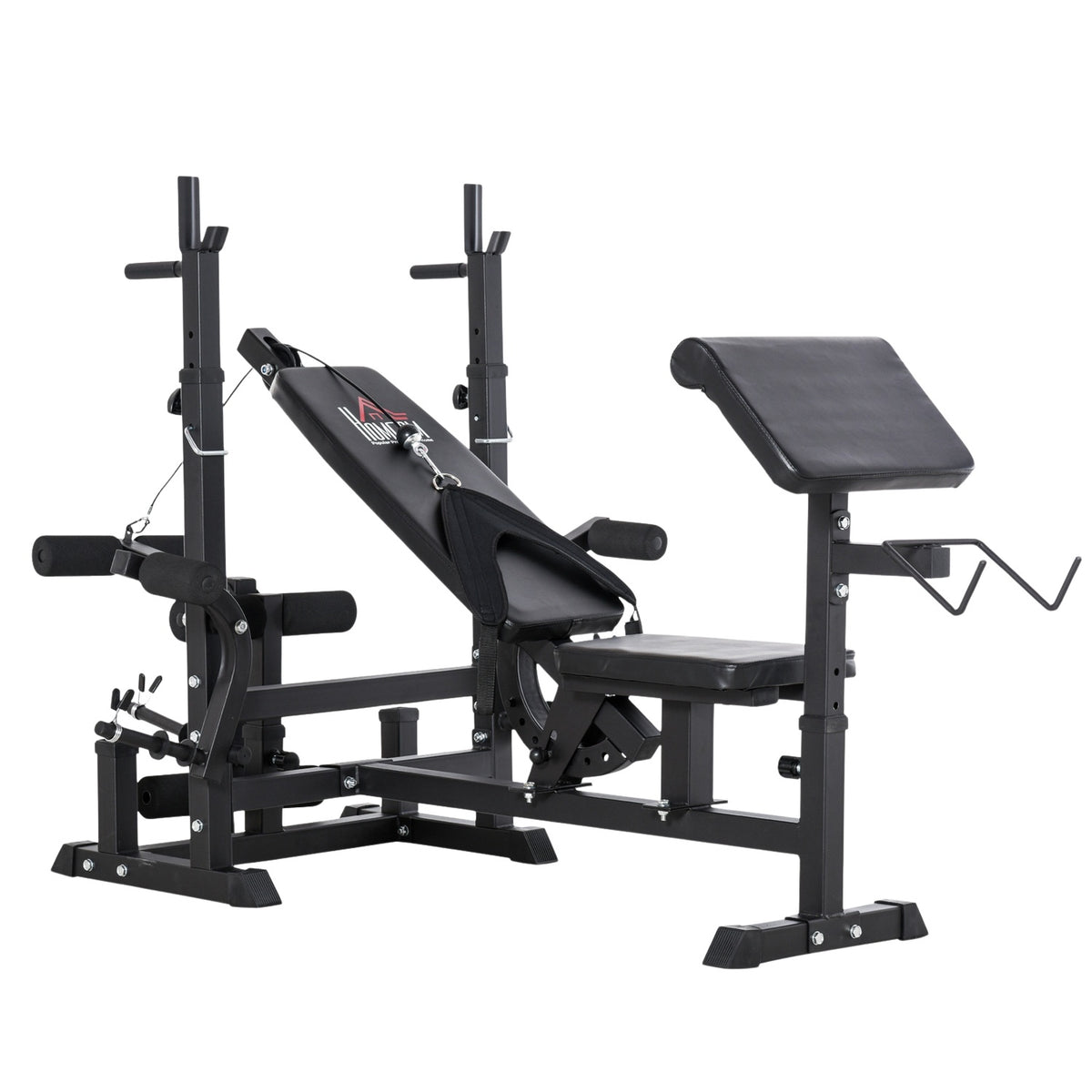 Multifunctional Weight Bench, Training Bench With Barbell Rack, Adjustable Incline Bench, Multi-Gym, Steel, Faux Leather, 210 X 110 X 103-123 Cm