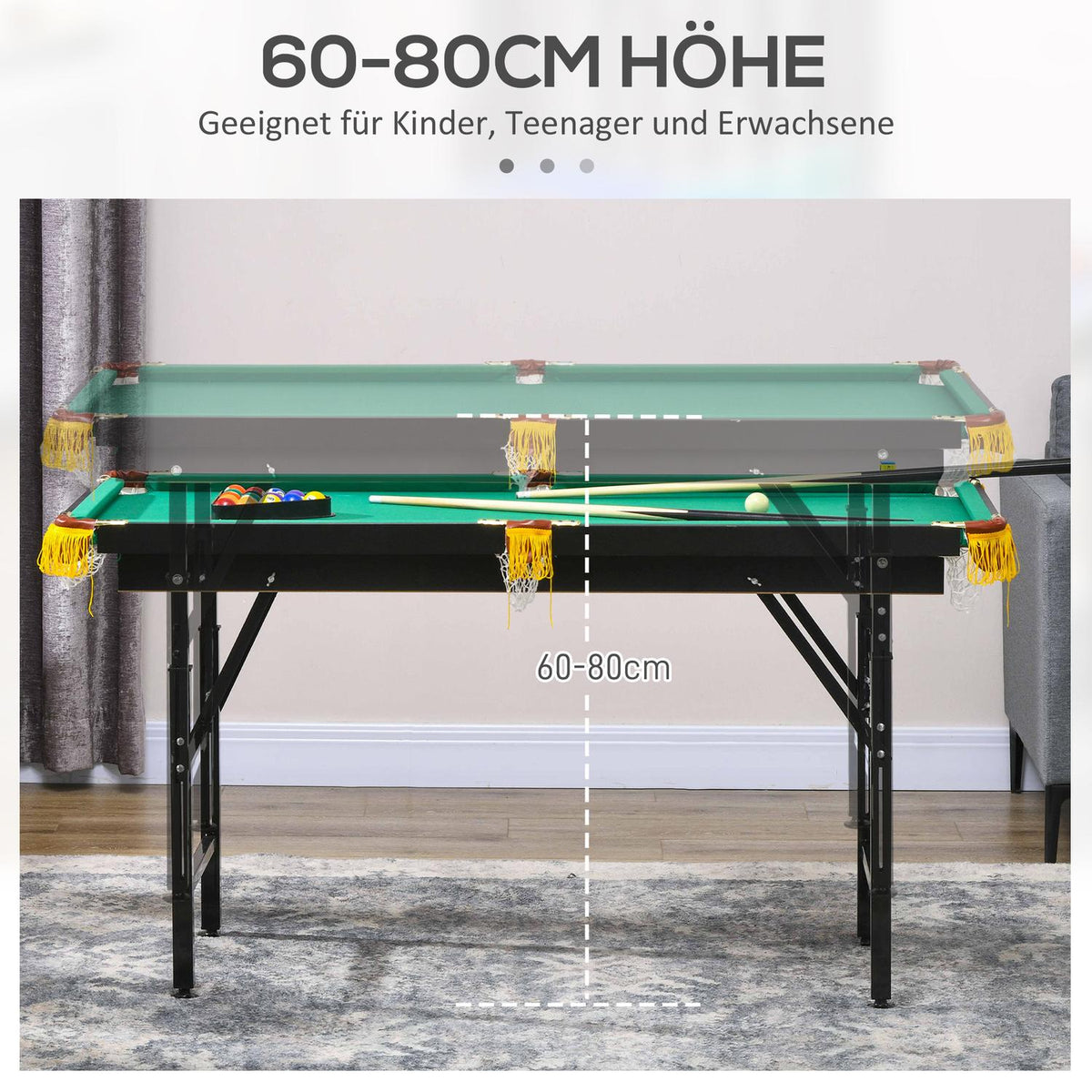 Multigame Game Table 2-In-1 Multifunctional Table Table Tennis Billiards Accessories Children Teenagers Adults Steel 140X63X60-80Cm Green
