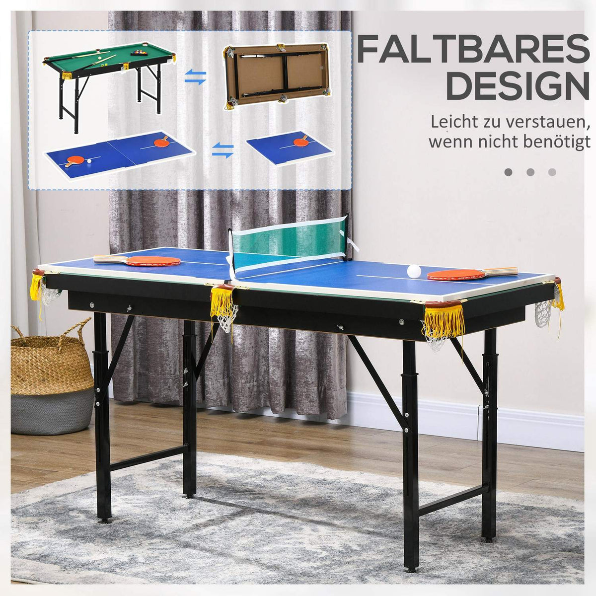 Multigame Game Table 2-In-1 Multifunctional Table Table Tennis Billiards Accessories Children Teenagers Adults Steel 140X63X60-80Cm Green