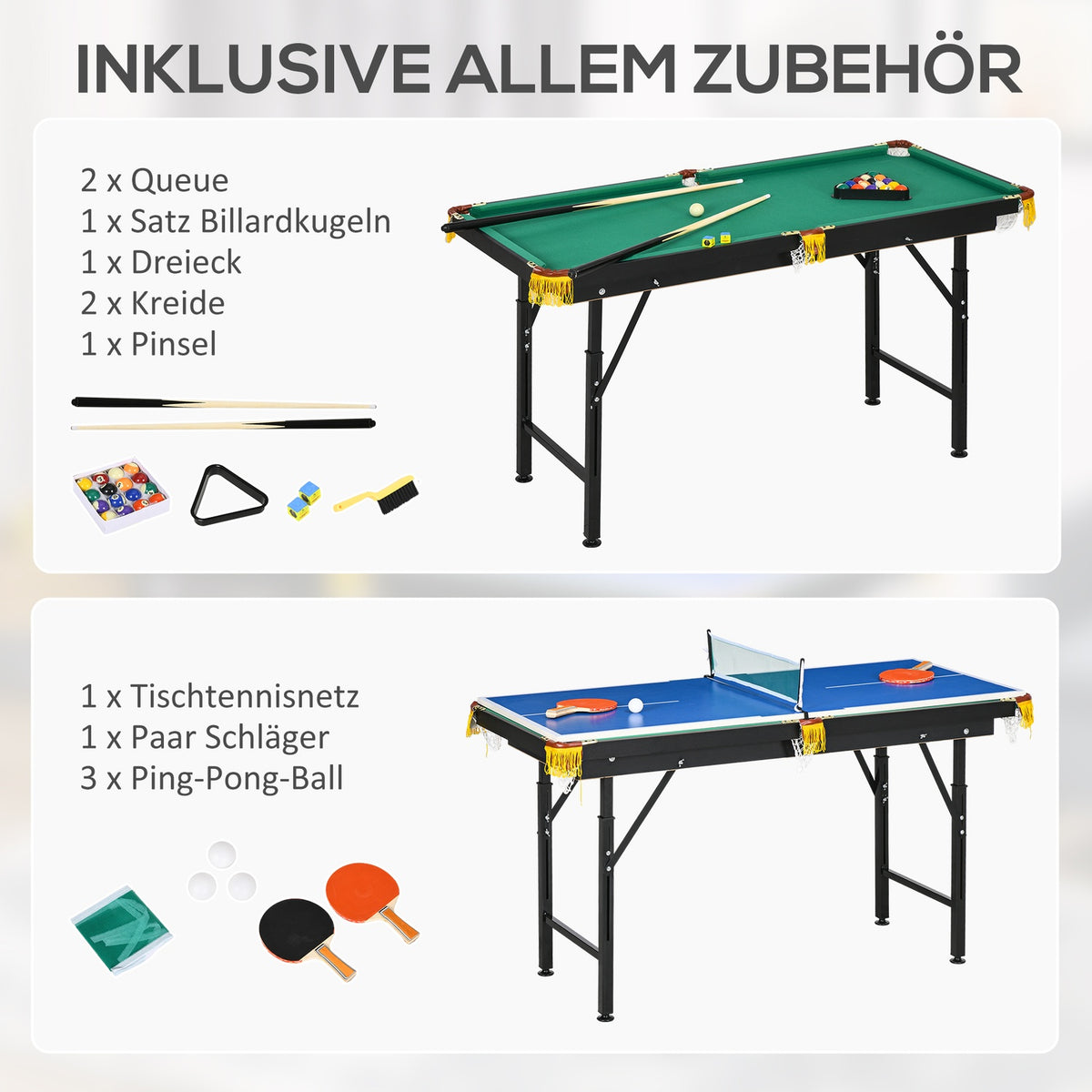 Multigame Game Table 2-In-1 Multifunctional Table Table Tennis Billiards Accessories Children Teenagers Adults Steel 140X63X60-80Cm Green