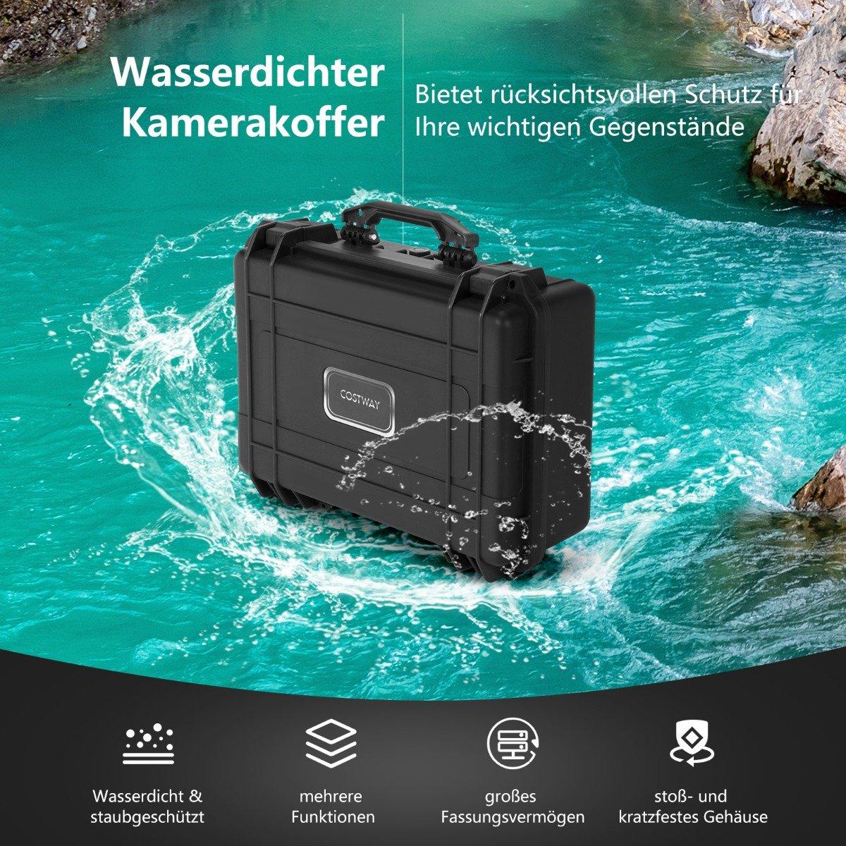 Multi-purpose carrying case with foam insert, waterproof camera case, lockable, black