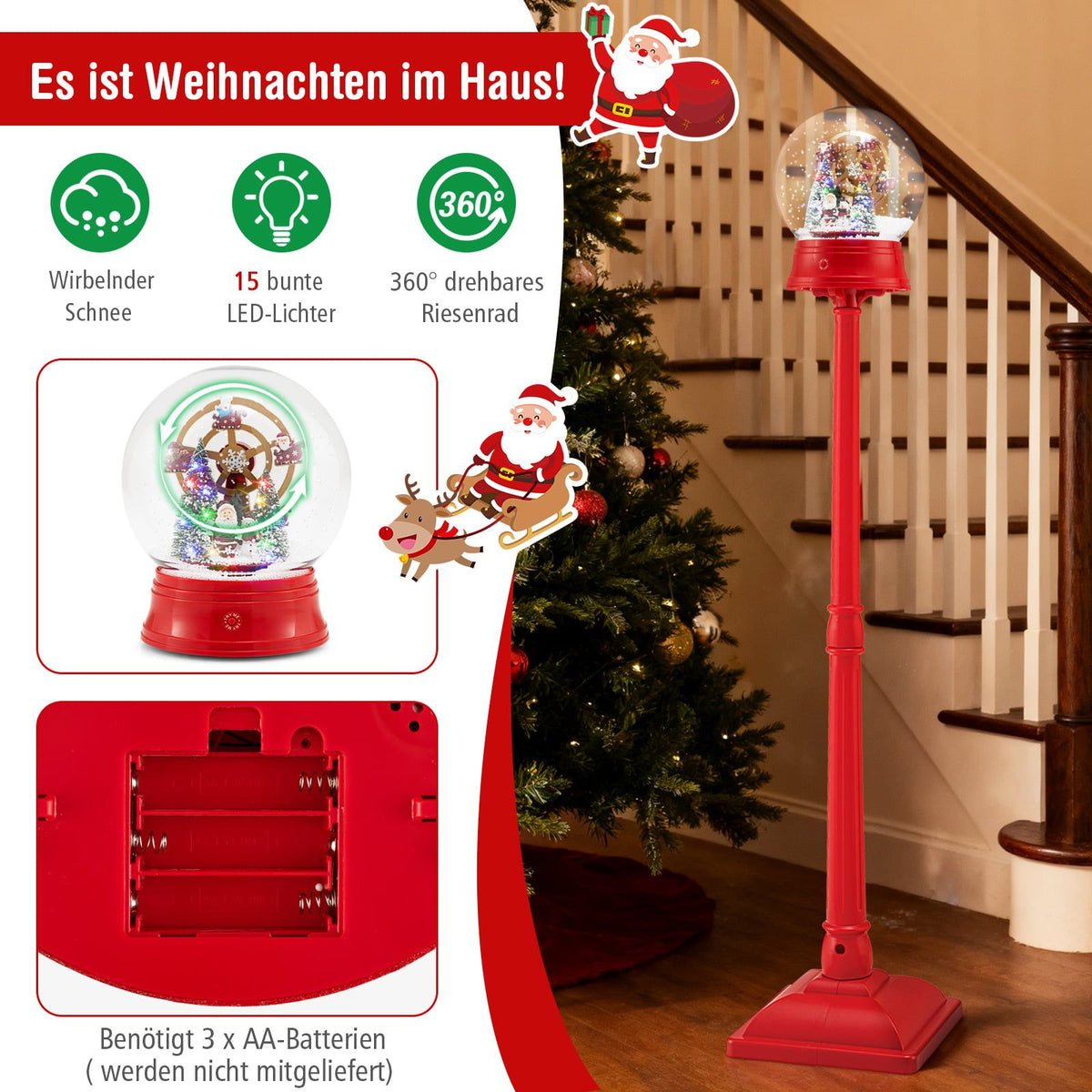 Musical Christmas Lantern with Ferris Wheel, 8 Melodies