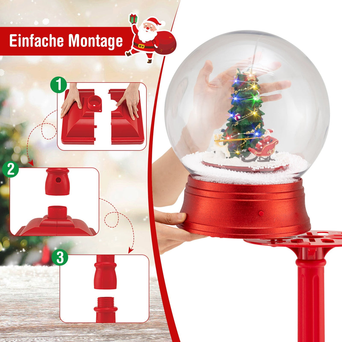 Musical Christmas Lantern with Snow Globe, 8 Melodies, 153 cm