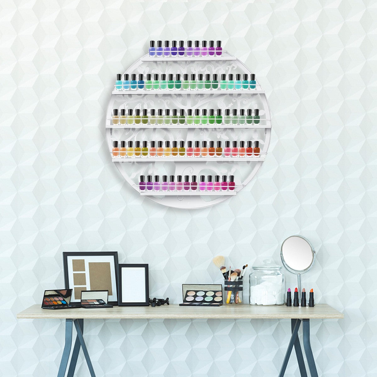 Nail Polish Rack, 5-Tier Wall-Mounted Metal, White
