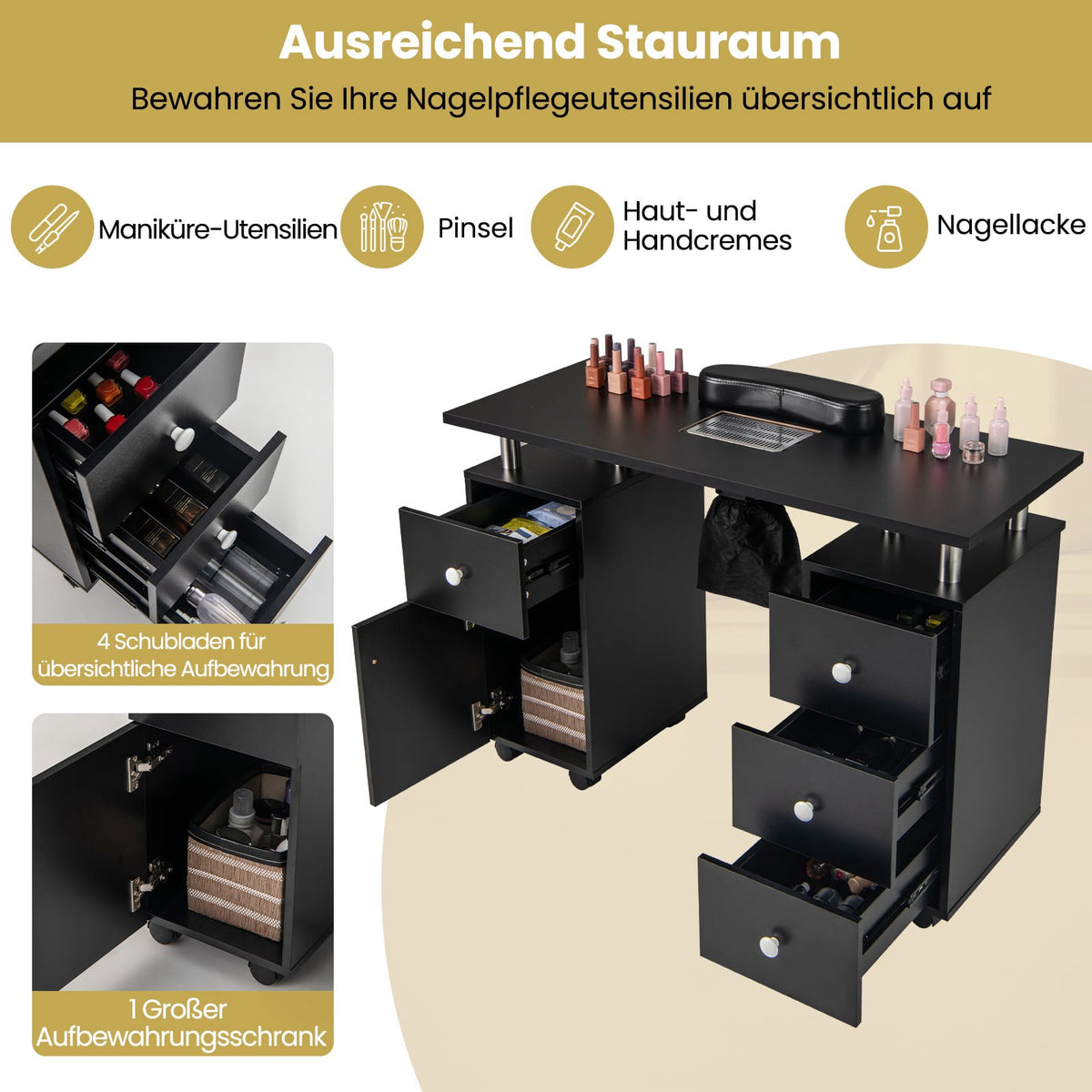 Nail Table with Electric Dust Collector & Wrist Rest