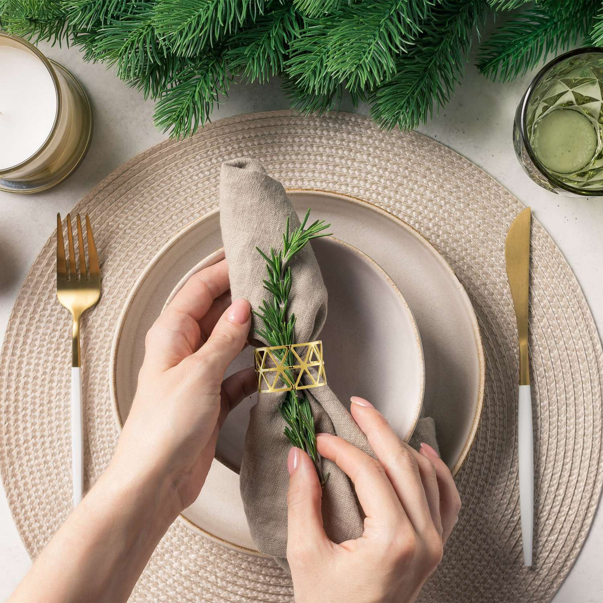 Napkin Rings Set of 12 – Metal Geometric Design