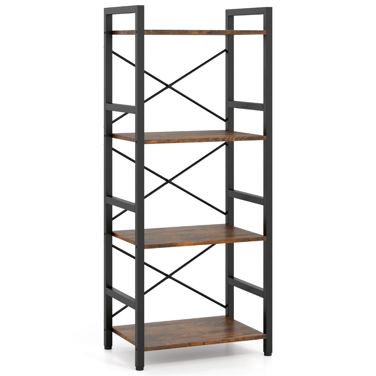 Narrow 4-Tier Metal Bookshelf, Rustic Brown, 41.5x27.5x100 cm