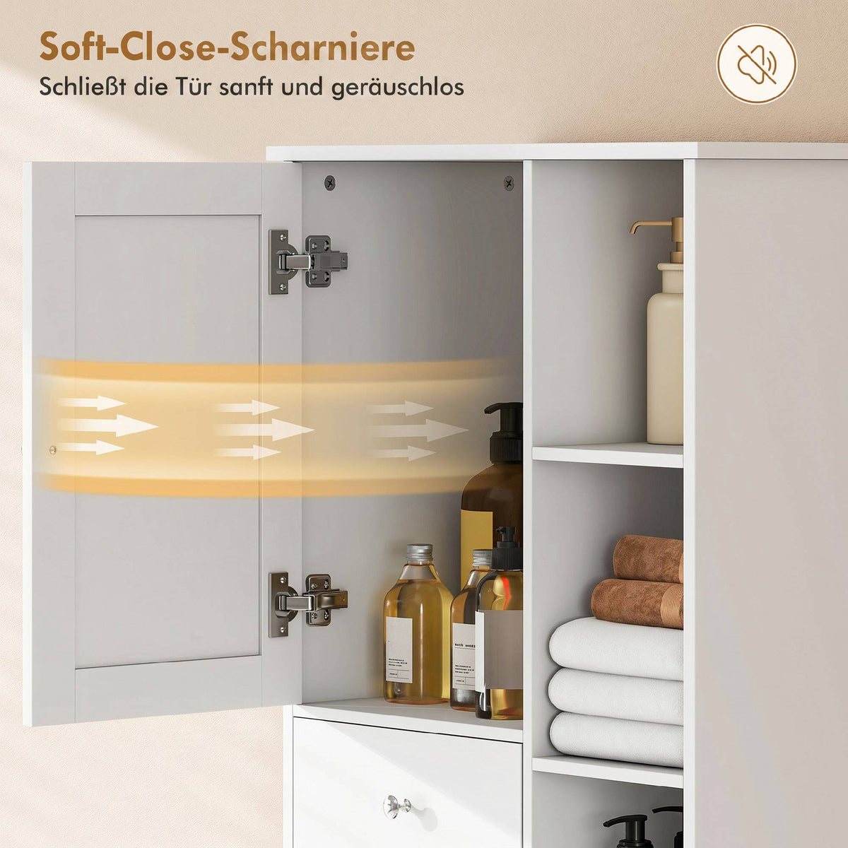 Narrow Bathroom Cabinet With Hamper, 2 Drawers, White