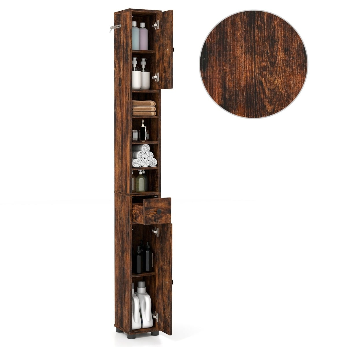 Narrow Bathroom Cabinet with Adjustable Shelves, Drawer
