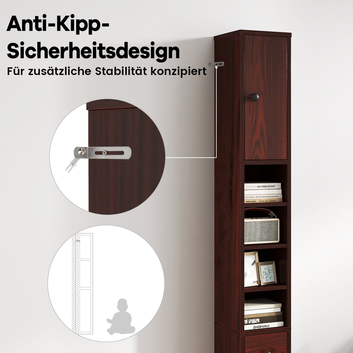Narrow Bathroom Cabinet with Adjustable Shelves, Drawer