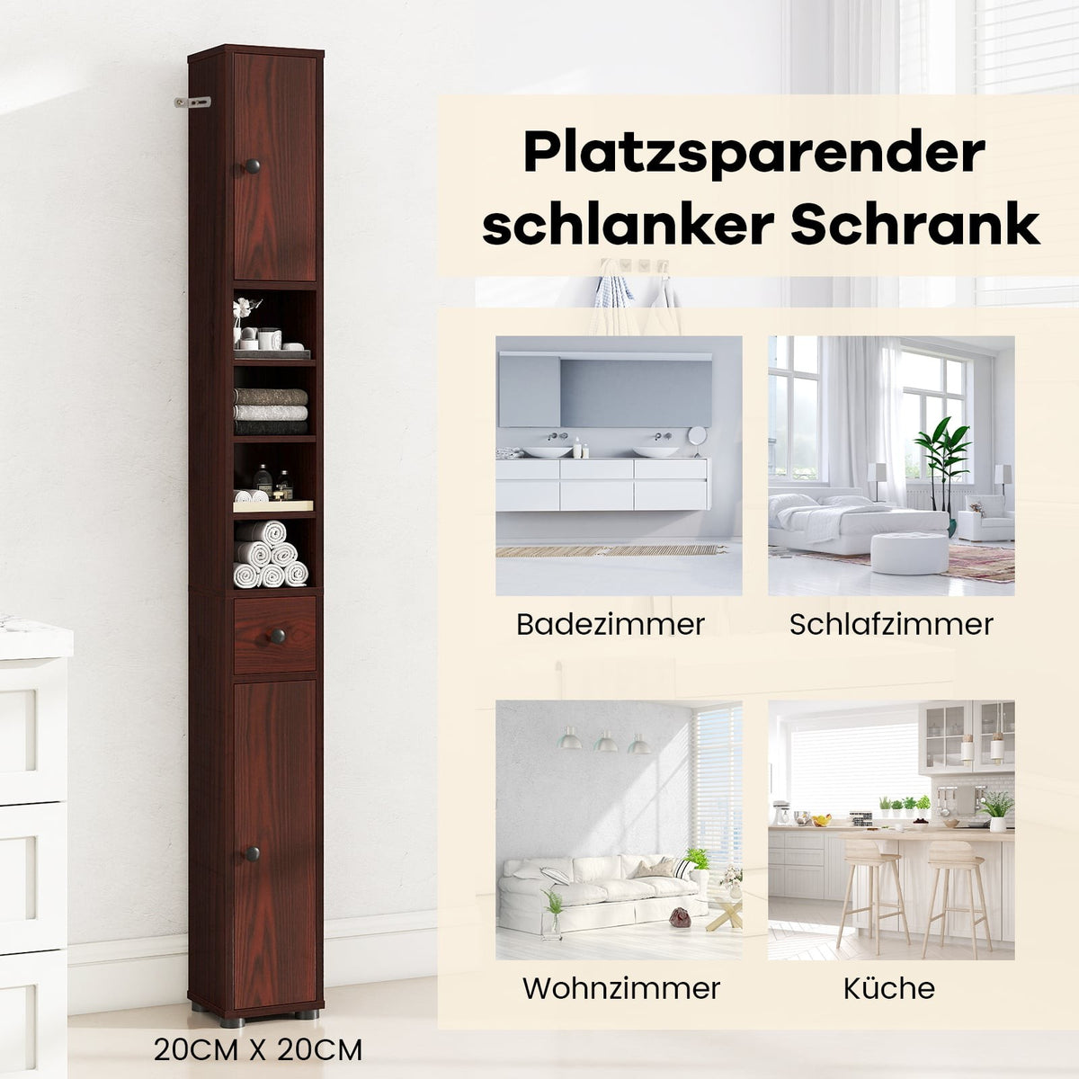 Narrow Bathroom Cabinet with Adjustable Shelves, Drawer