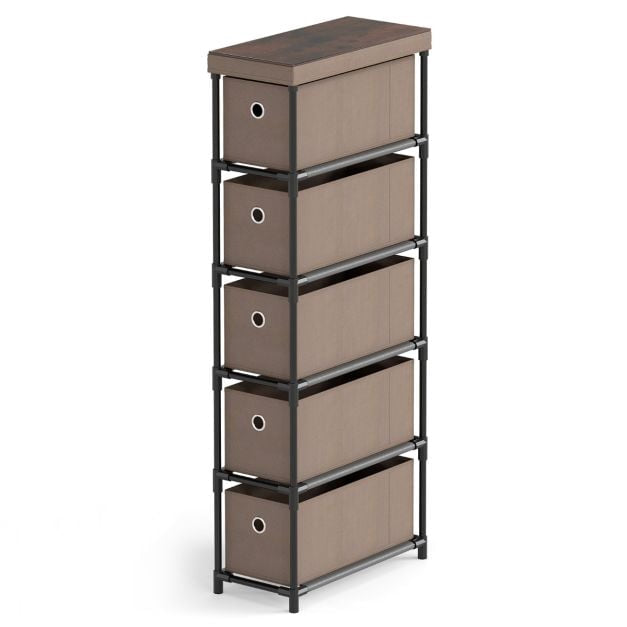 Narrow Dresser, 5 Drawers, Metal Frame, Wood Top