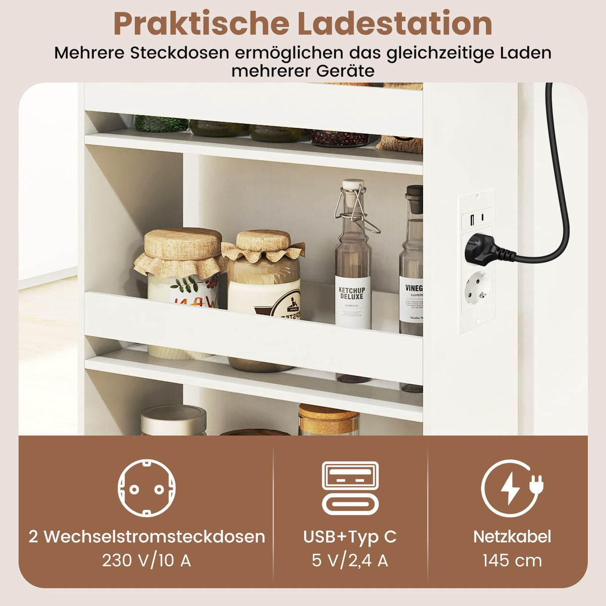 Narrow Rolling Storage Cart, 4-Tier with Charging Station