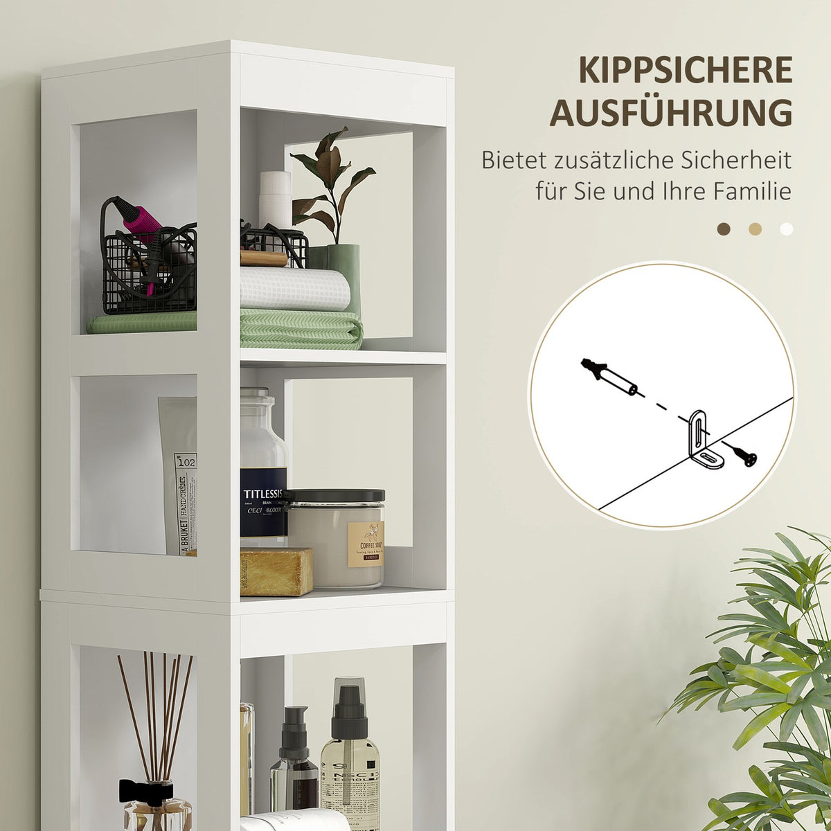 Narrow bathroom cabinet, tall toilet cabinet with 2 drawers and 3 open compartments, bathroom cabinet for small rooms bathroom, living room 30 x 30 x 141.2 cm white
