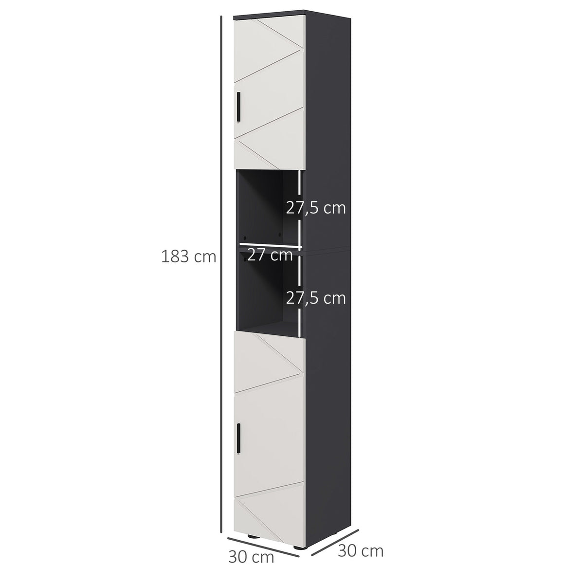 Narrow bathroom cabinet, tall toilet cabinet with adjustable shelf and 2 open compartments, bathroom cabinet for small spaces bathroom, living room 30 x 30 x 183 cm gray |