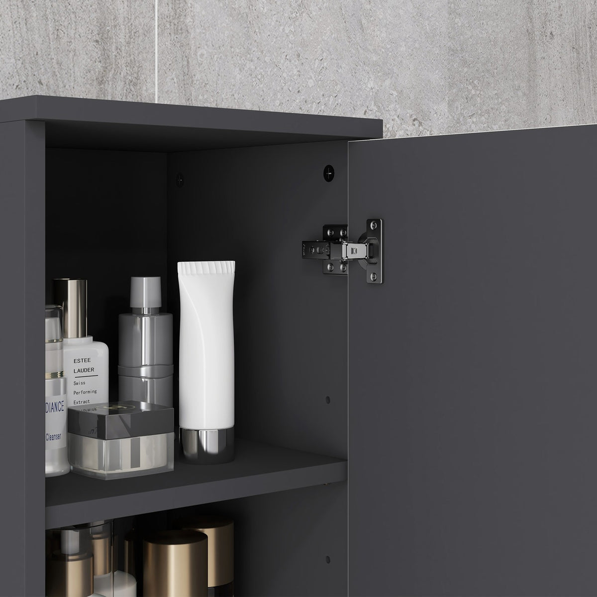 Narrow bathroom cabinet, tall toilet cabinet with adjustable shelf and 2 open compartments, bathroom cabinet for small spaces bathroom, living room 30 x 30 x 183 cm gray |