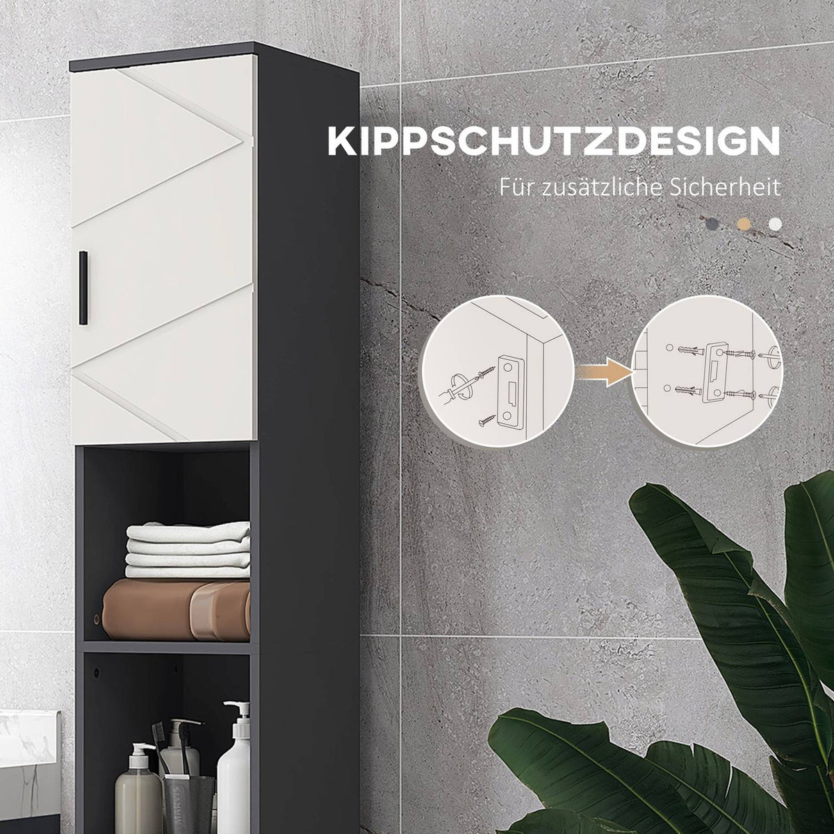Narrow bathroom cabinet, tall toilet cabinet with adjustable shelf and 2 open compartments, bathroom cabinet for small spaces bathroom, living room 30 x 30 x 183 cm gray |