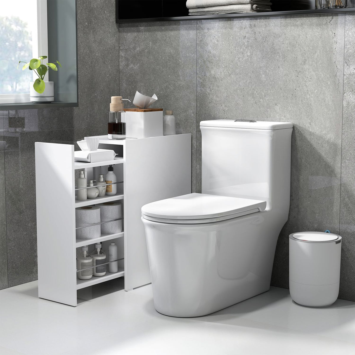 Narrow bathroom cabinet, toilet cabinet, side cabinet with wheel, drawer including 3 deep compartments, niche shelf, bathroom cabinet for small rooms, living room, bathroom, 47 x 25 x 66.5 cm white