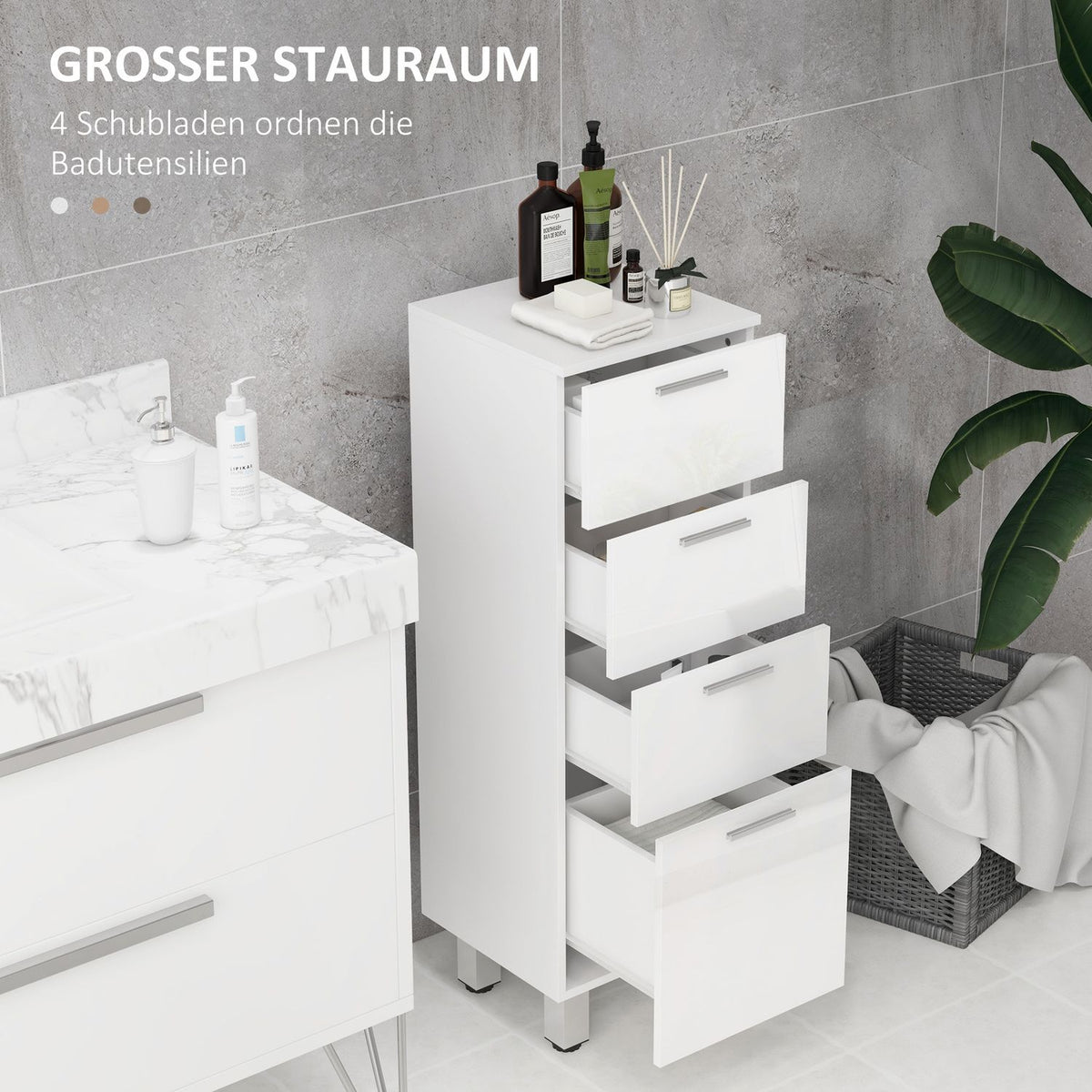 Narrow bathroom cabinet, toilet cabinet with adjustable shelf, 3 drawers, bathroom cabinet for small spaces bathroom, living room 30 x 30 x 93 cm white |