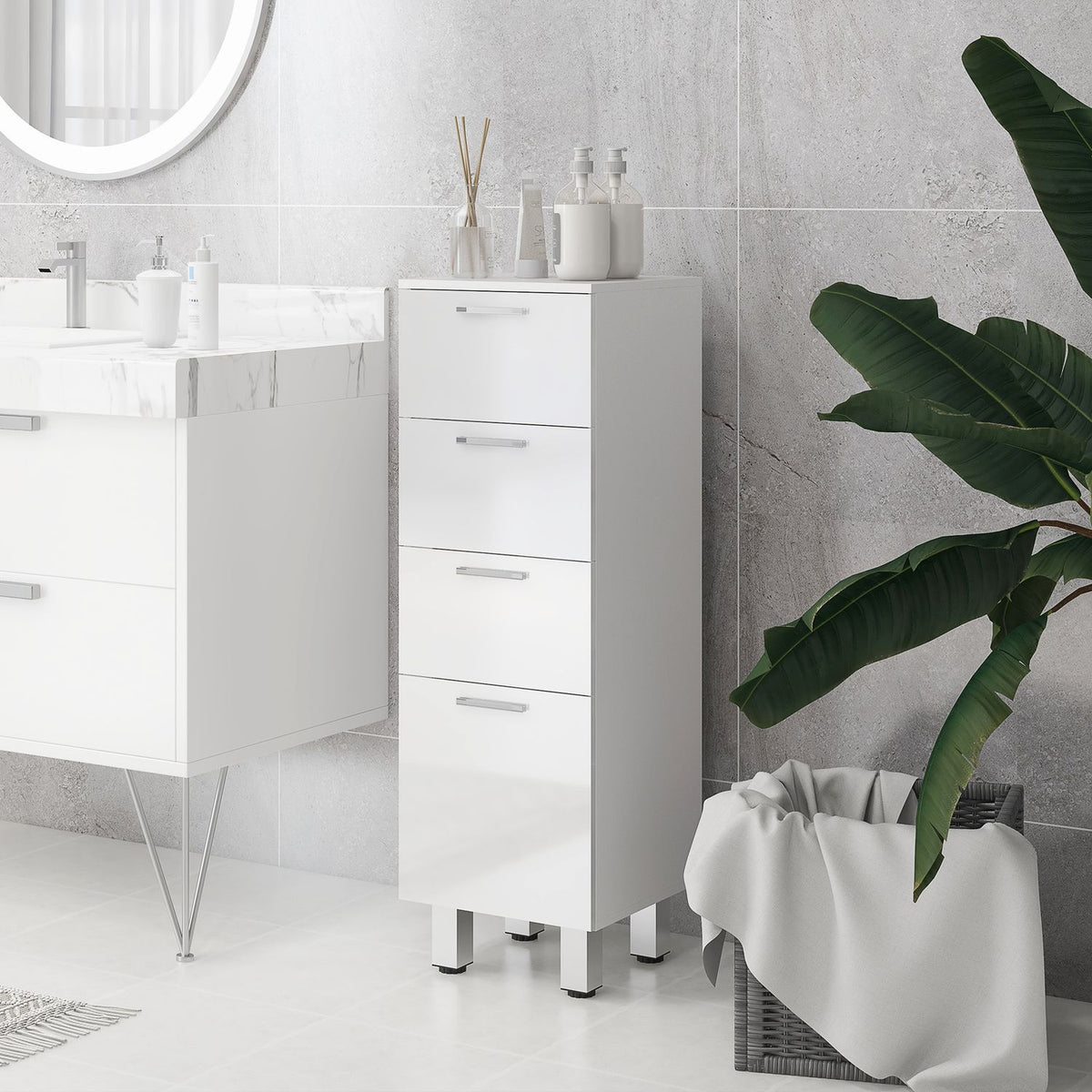 Narrow bathroom cabinet, toilet cabinet with adjustable shelf, 3 drawers, bathroom cabinet for small spaces bathroom, living room 30 x 30 x 93 cm white |