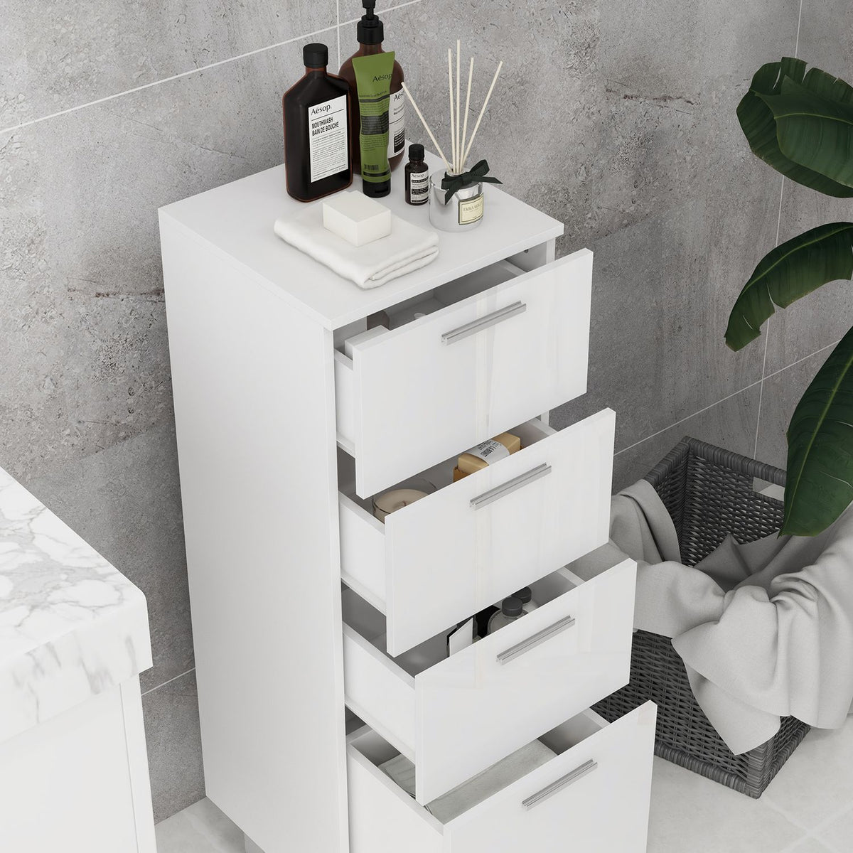 Narrow bathroom cabinet, toilet cabinet with adjustable shelf, 3 drawers, bathroom cabinet for small spaces bathroom, living room 30 x 30 x 93 cm white |