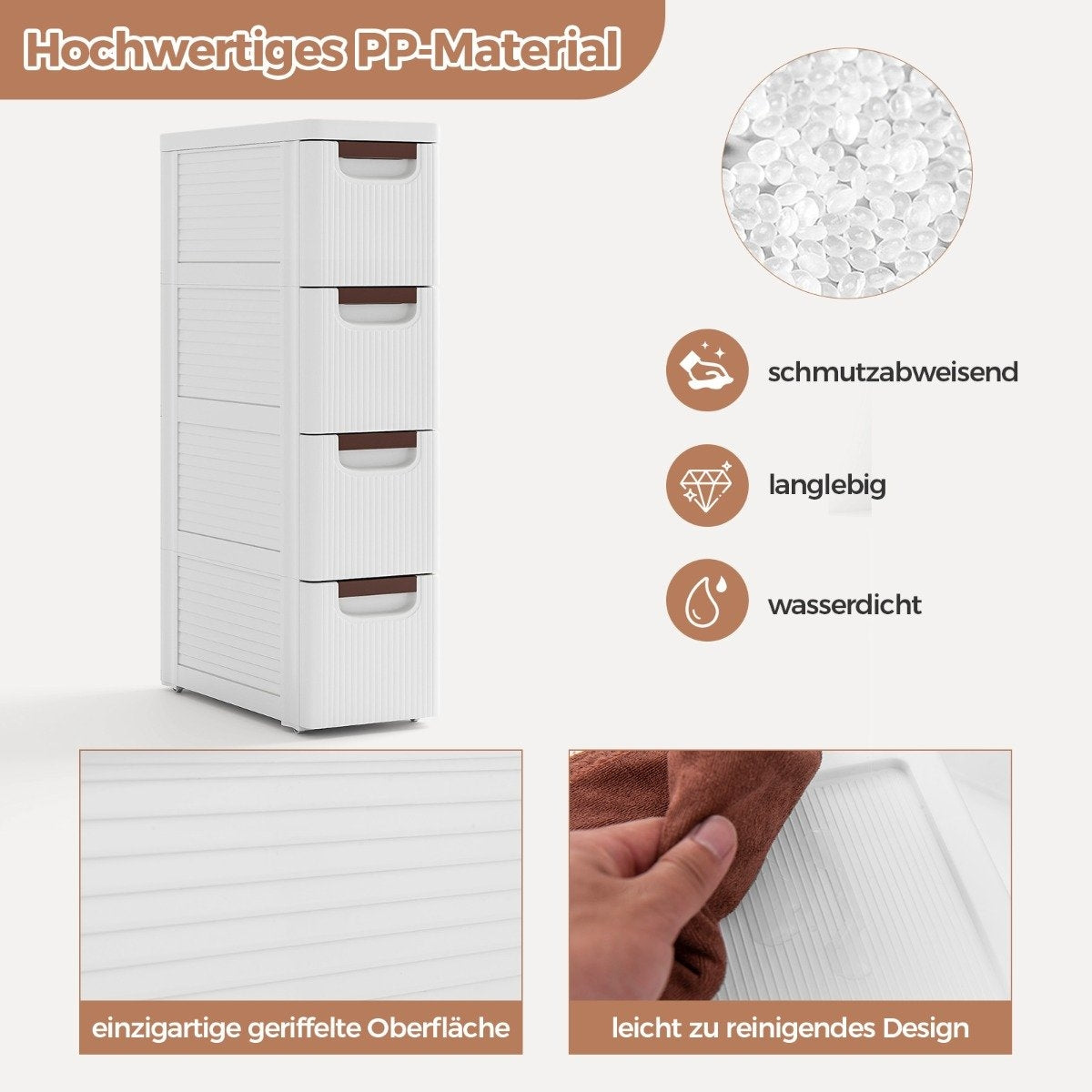 Narrow bathroom cabinet with 4 drawers & wheels niche shelf bathroom cabinet white