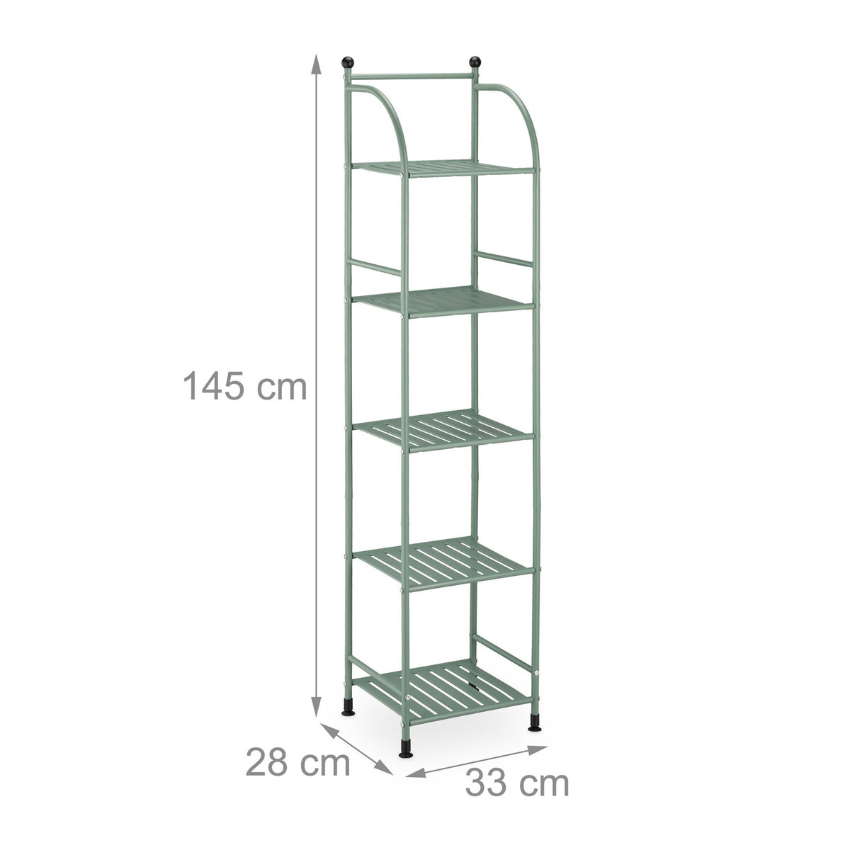 Narrow floor-standing shelf with 5 shelves