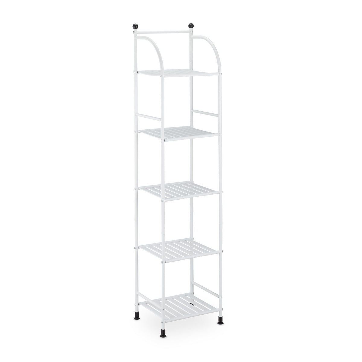 Narrow floor-standing shelf with 5 shelves