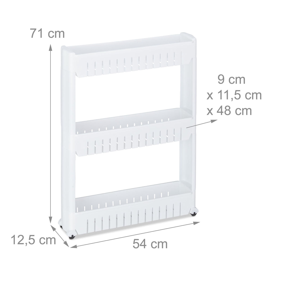 Narrow trolley with 3 shelves