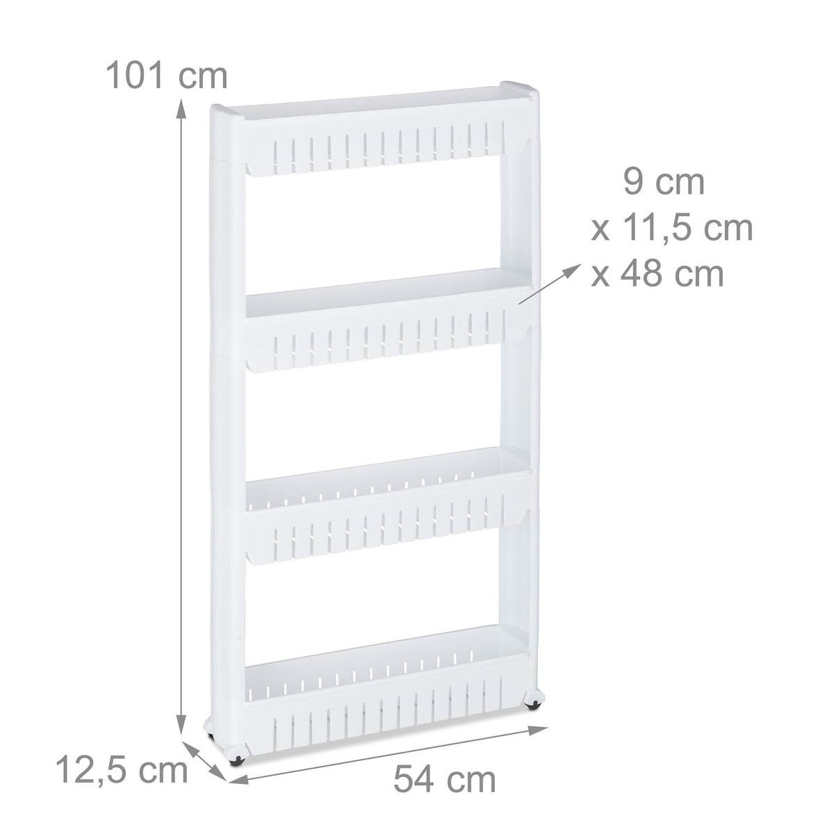 Narrow trolley with 4 shelves