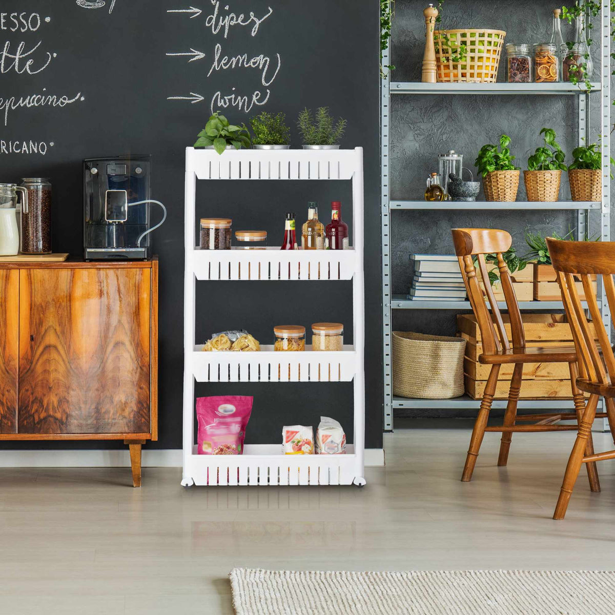 Narrow trolley with 4 shelves