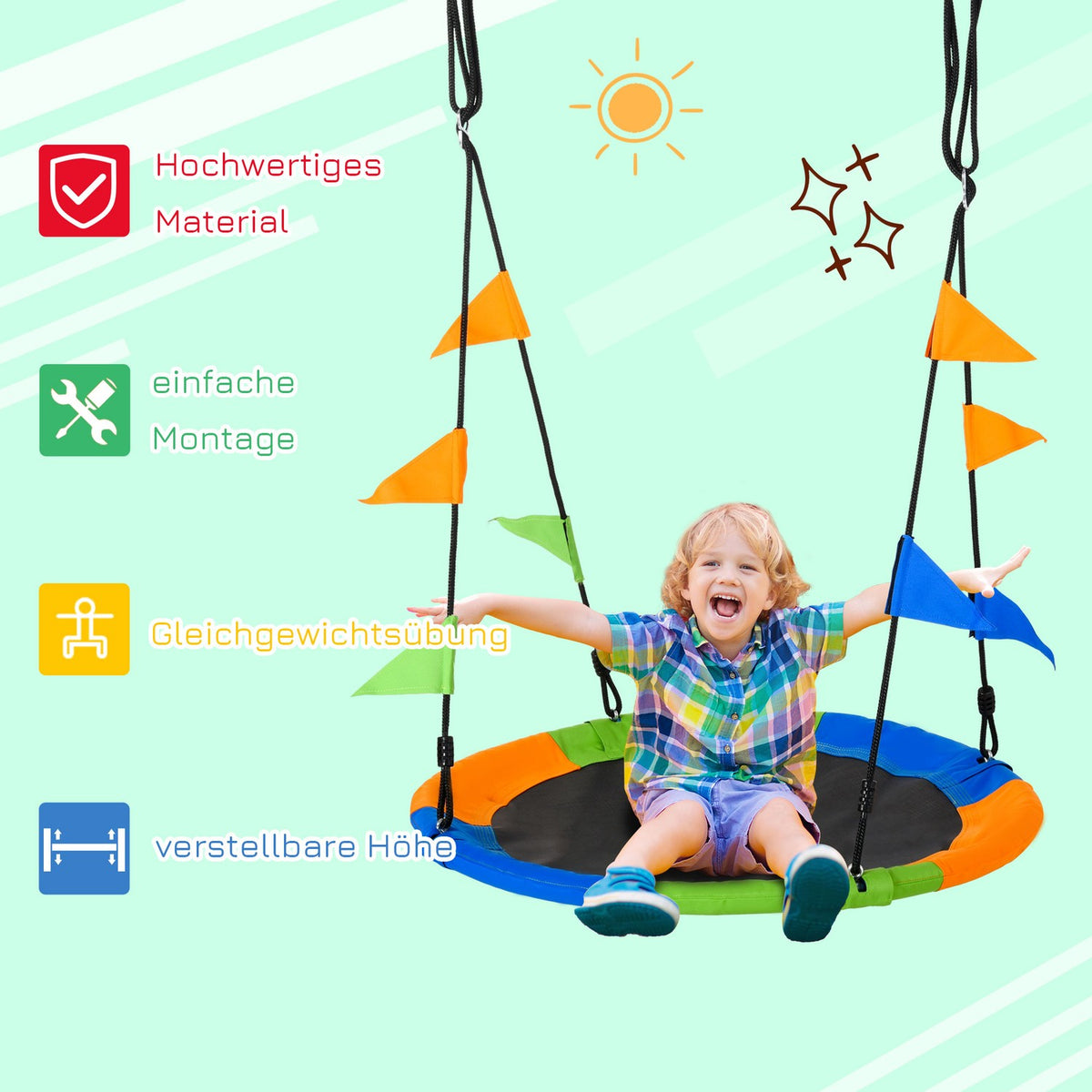 Nest Swing Ø100 Cm, Up To 80 Kg, Outdoor, Metal Polyester, Blue+Green+Orange, For 3+ Years