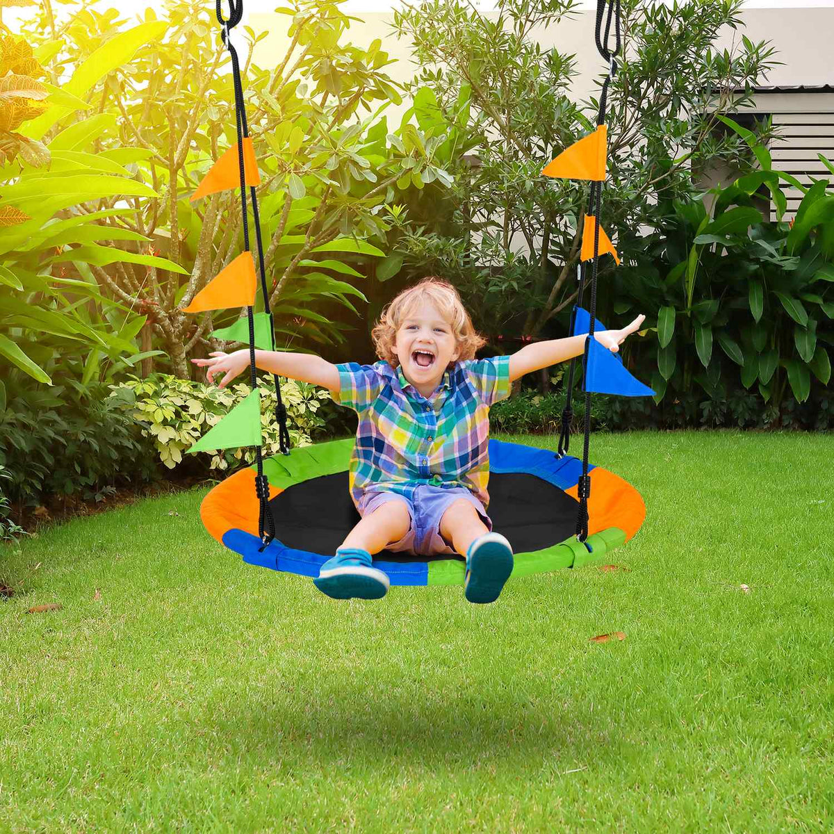 Nest Swing Ø100 Cm, Up To 80 Kg, Outdoor, Metal Polyester, Blue+Green+Orange, For 3+ Years