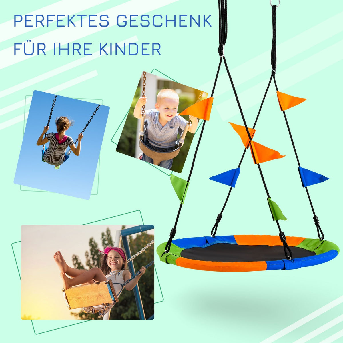 Nest Swing Ø100 Cm, Up To 80 Kg, Outdoor, Metal Polyester, Blue+Green+Orange, For 3+ Years