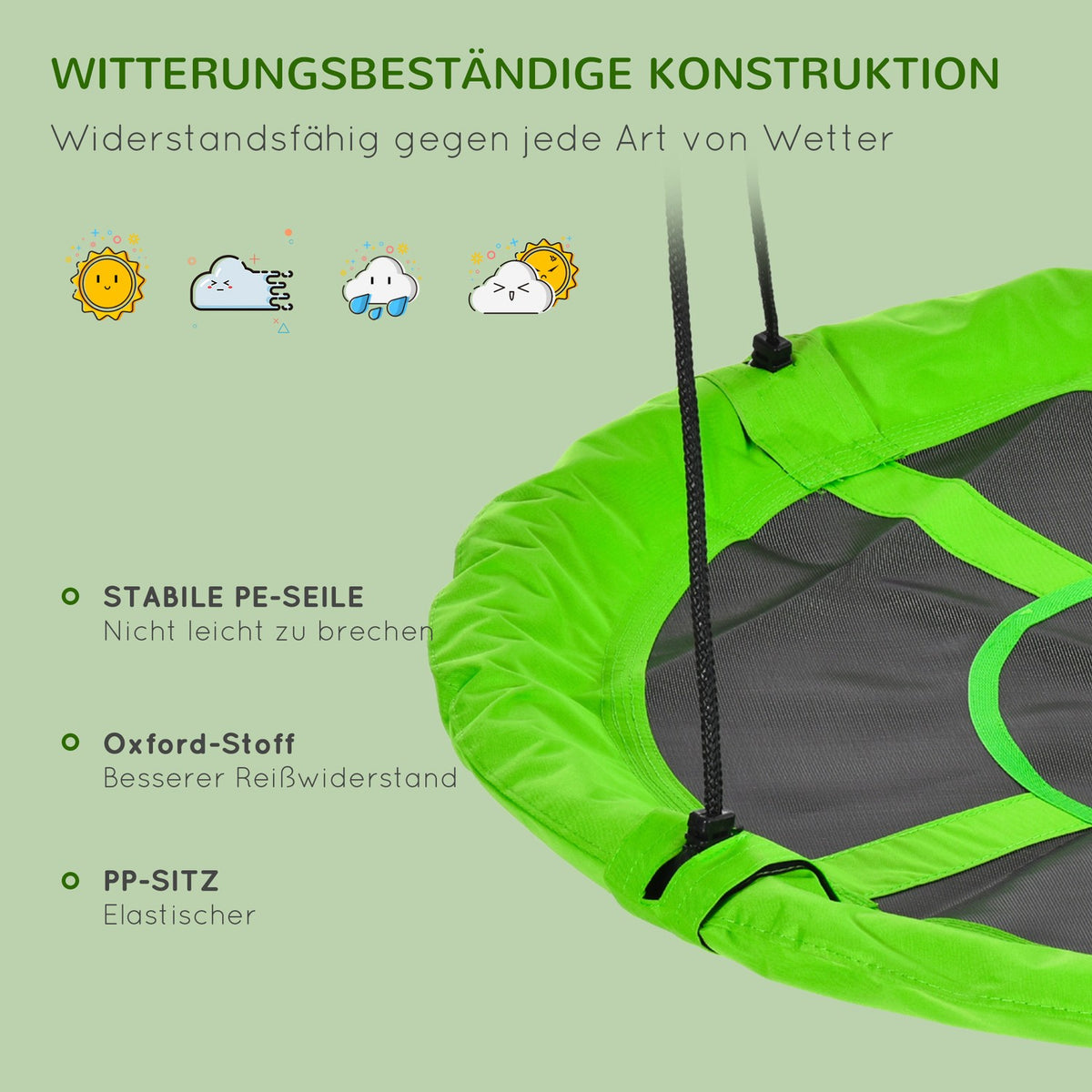 Nest Swing Ø110 Cm, Hanging Swing Up To 150 Kg, Adjustable Children'S Swing, Plate Swing For 3-12 Years Children, Green