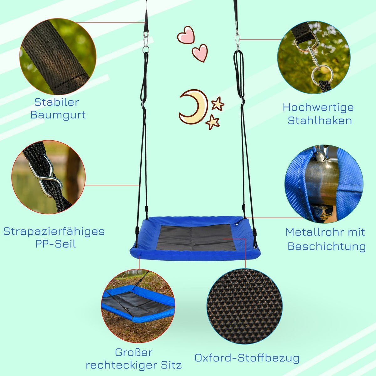 Nest Swing Outdoor Children'S Swing, Up To 150 Kg, Steel+Polyester, Blue+Black, 150X80X180Cm