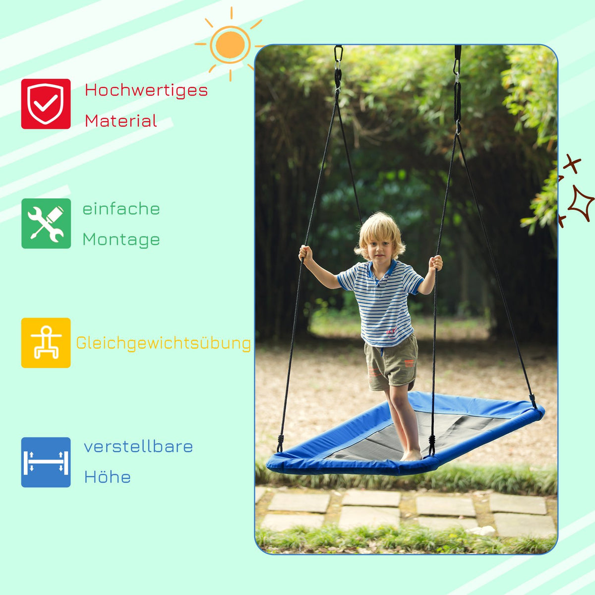 Nest Swing Outdoor Children'S Swing, Up To 150 Kg, Steel+Polyester, Blue+Black, 150X80X180Cm