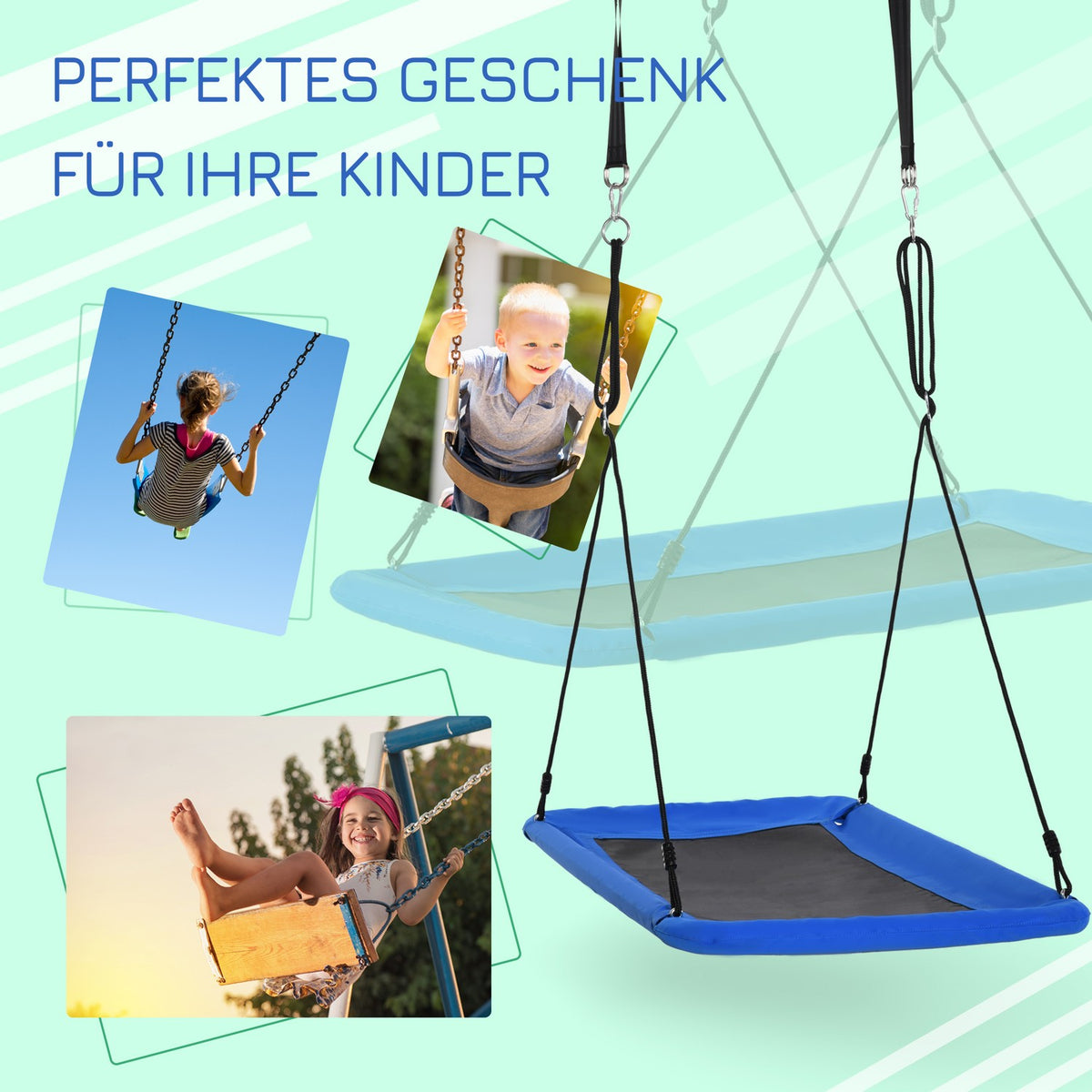 Nest Swing Outdoor Children'S Swing, Up To 150 Kg, Steel+Polyester, Blue+Black, 150X80X180Cm