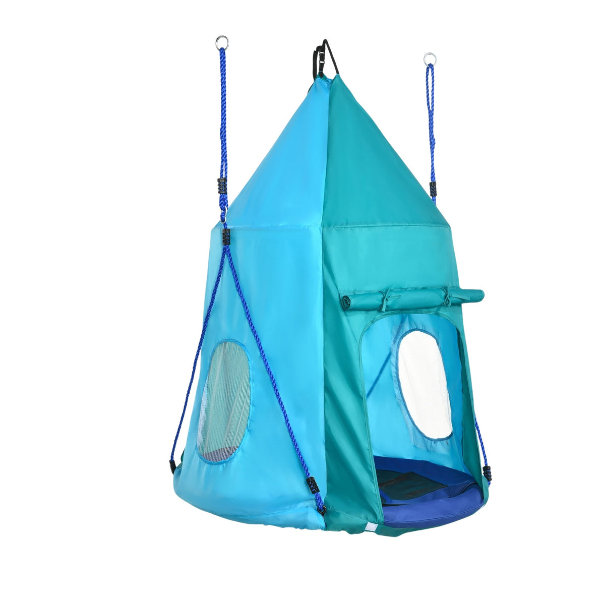 Nest Swing With Tent, Ø100 Cm Garden Swing, Children'S Swing With Window And Length-Adjustable Ropes, Waterproof Up To 150 Kg Blue-Green