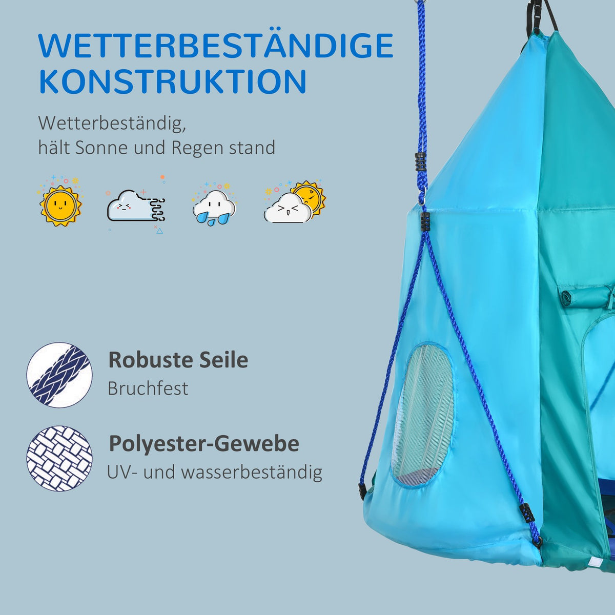 Nest Swing With Tent, Ø100 Cm Garden Swing, Children'S Swing With Window And Length-Adjustable Ropes, Waterproof Up To 150 Kg Blue-Green