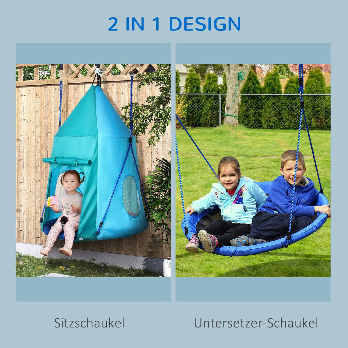 Nest Swing With Tent, Ø100 Cm Garden Swing, Children'S Swing With Window And Length-Adjustable Ropes, Waterproof Up To 150 Kg Blue-Green