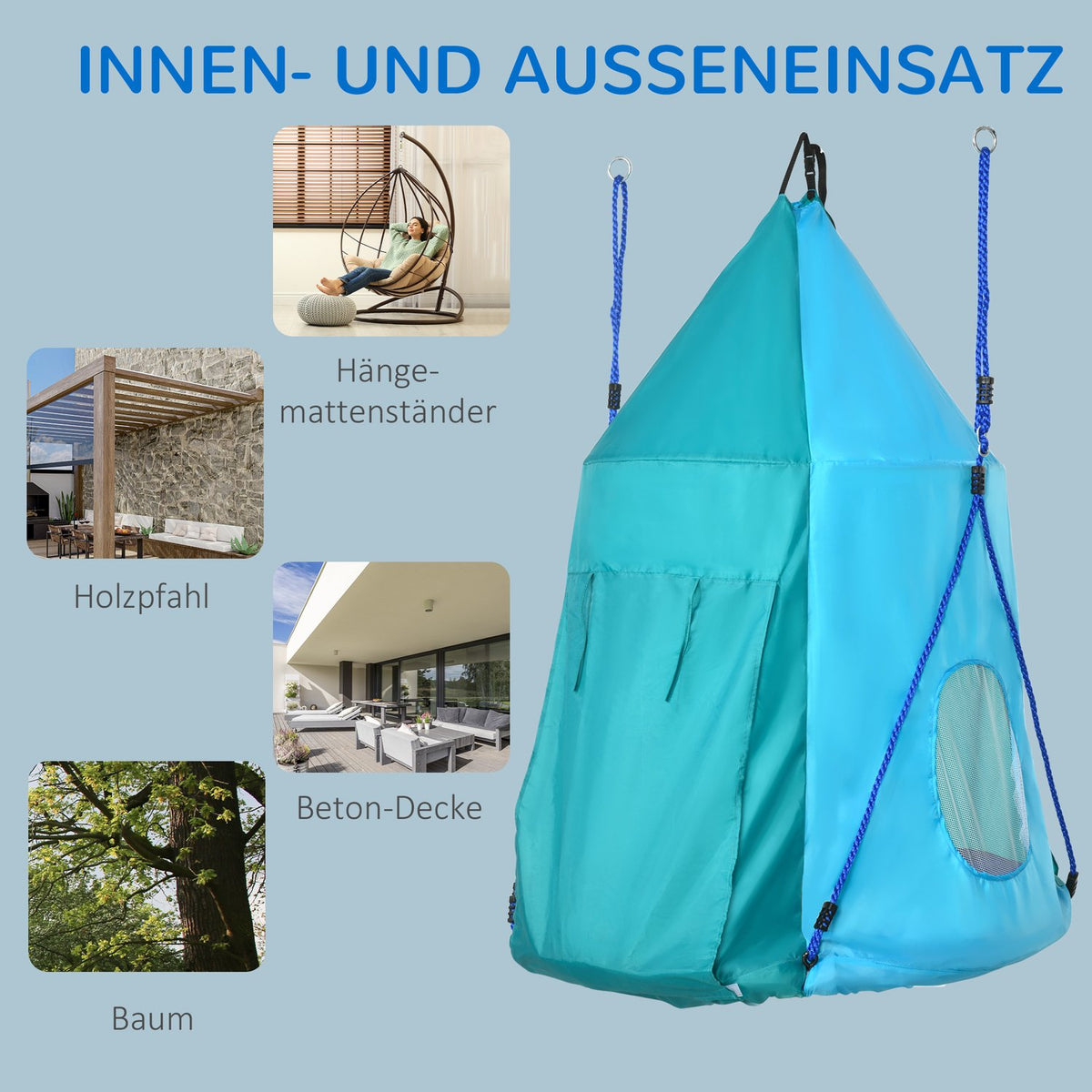 Nest Swing With Tent, Ø100 Cm Garden Swing, Children'S Swing With Window And Length-Adjustable Ropes, Waterproof Up To 150 Kg Blue-Green