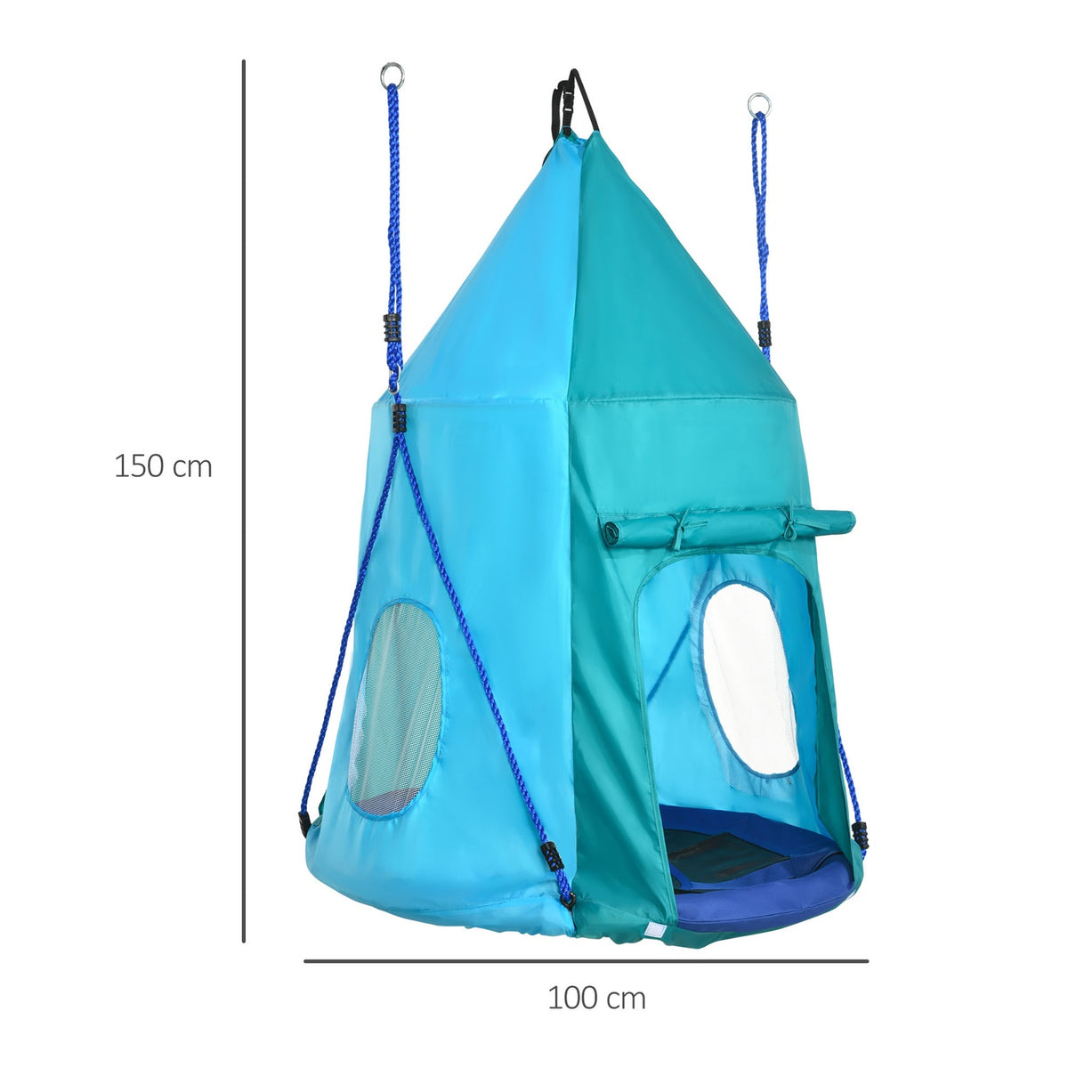 Nest Swing With Tent, Ø100 Cm Garden Swing, Children'S Swing With Window And Length-Adjustable Ropes, Waterproof Up To 150 Kg Blue-Green