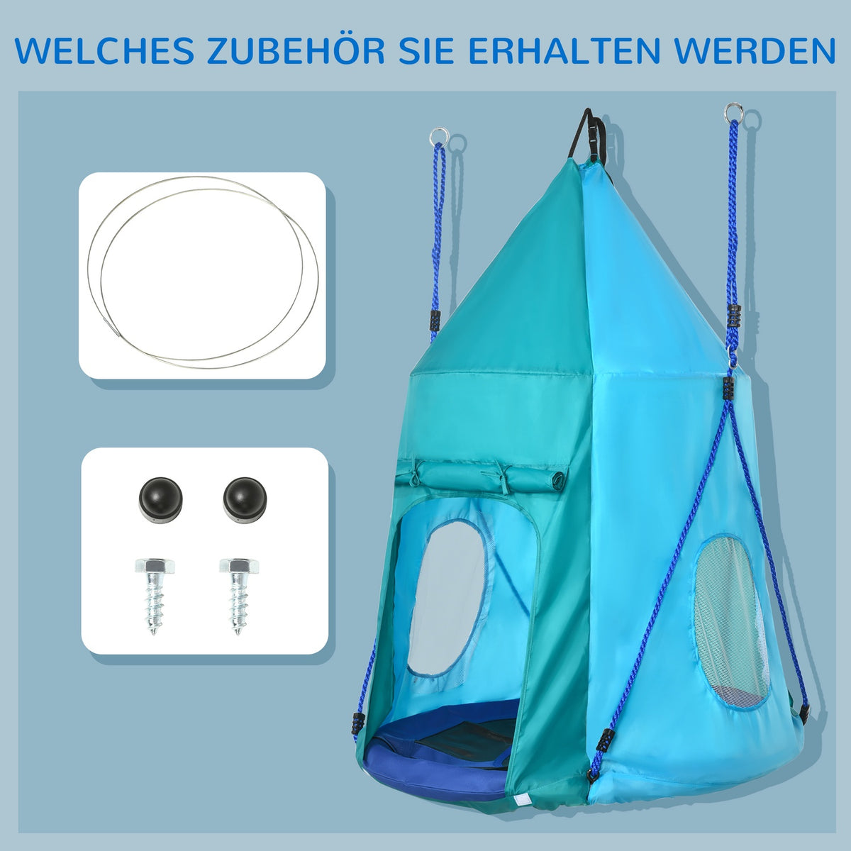 Nest Swing With Tent, Ø100 Cm Garden Swing, Children'S Swing With Window And Length-Adjustable Ropes, Waterproof Up To 150 Kg Blue-Green